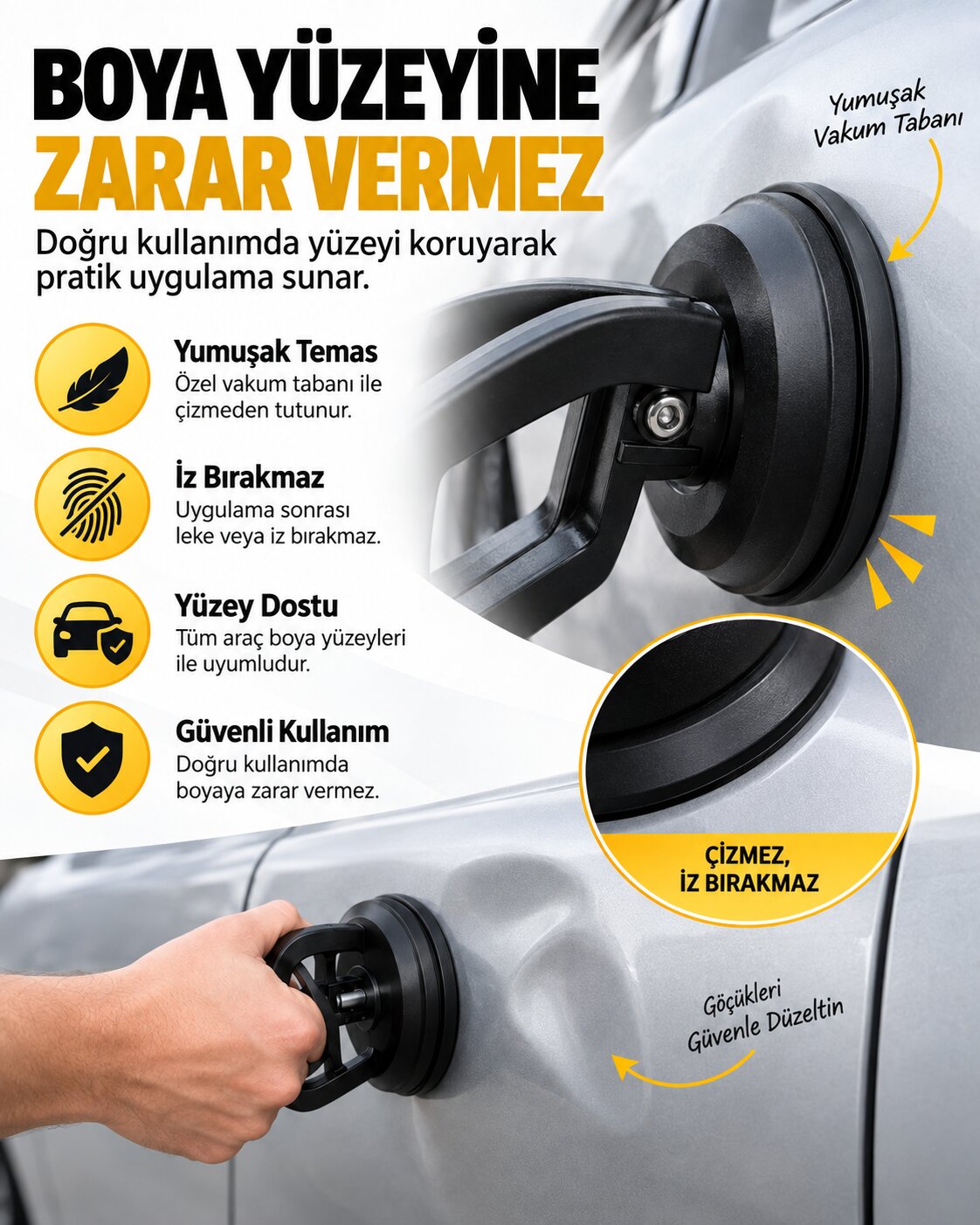 Boya yüzeyine zarar vermez